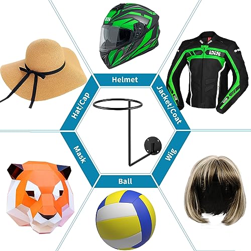 6 Pack Metal Helmet Hangers, Ball Holder Rack with Screws, Wall Mount Display Hooks for Helmets, Caps, Hats, Wigs, Basketball, Volleyball, Football, Riding Jackets, Coats
