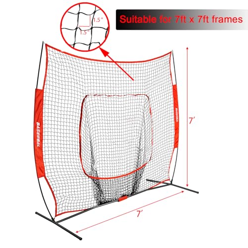 BaseGoal Baseball & Softball Replacement Net 7ft x 7ft (NET ONLY),Heavy Duty Knotless for Baseball Pitching Hitting and Throwing Practice
