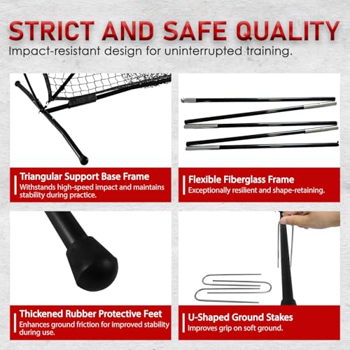 7x7 ft Baseball & Softball Practice Net with 9 Numbered Strike Zone | PRO Training Net for Hitting, Pitching & Batting | with Carry Bag, Bow Frame for All Ages & Skills - color: black
