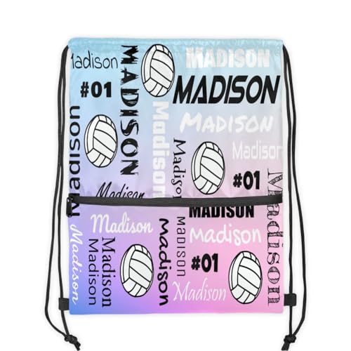Custom Volleyball Style Drawstring Bag, Personalized Sports Ball Backpack Drawstring Sack Cinch Bags for Team Gift Party Favors, Cut Glitter Pattern - color: Blue