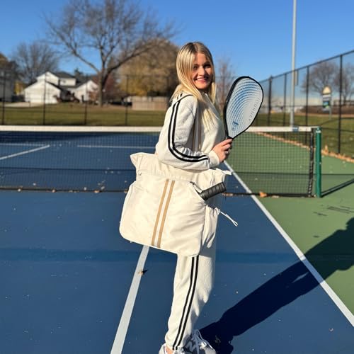G4Free Pickleball Bag, Pickleball Tote Bag for Women Men, External Ball Bag with Shoe Compartment & Paddle Cover Pocket - color: Beige&yellow