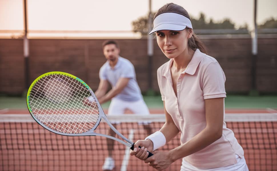 Tennis Racket Pre-Strung Lightweight 27 Inch Racquet Recreational Adult Rackets for Men Women Students Training Tennis Starter Kit with Balls,Carry Bag and Overgrips - color: Green/White - 2 Rackets