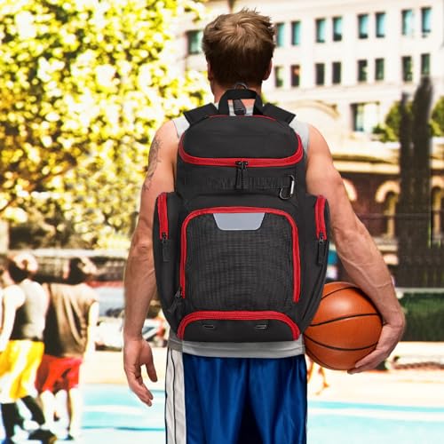 LARIPOP Basketball Backpack with Ball & Ventilated Shoe Compartment Insulated Pockets for Men Youth Training - color: Red