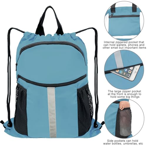 Drawstring Backpack with Shoes Bag Waterproof String Beach Bag for Sports Gym Swim(Blue) - color: Blue