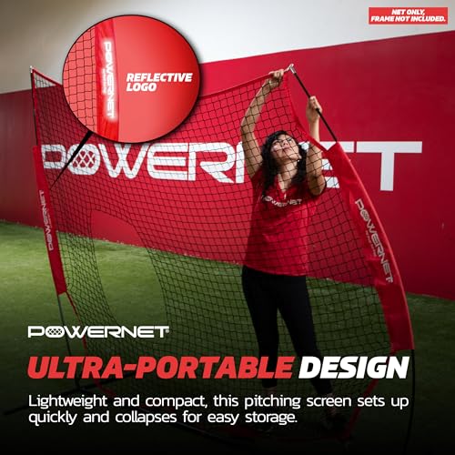PowerNet 7x7 FT Pitch-Thru Protection Pitching Screen for Softball, 49 Sq Ft Barrier Net Only or Net + Frame, Portable Pitching & Batting Practice Net, Open Area in Net for Ball to Pass Through - style: Replacement Net