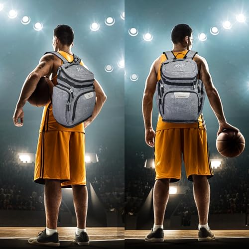 WOLT Basketball Bag Backpack with Separate Ball Compartment and Shoes Pocket, Gym Bags for Men, Large Sports Bag for Basketball, Soccer, Volleyball, Baseball - color: Grey
