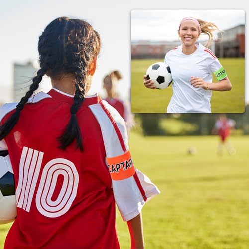 Soccer Captain, Soccer Captain Armbands Elastic Adjustable Leader Armband Sport Protective Arm Badge Band for Adult Football Volleyball Team Training (6 Pack, Orange/Bright Green)