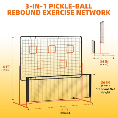 GCCSJ Pickleball Rebound Net, Pickleball Rebounder Training Equipment, for Single Player Practice Hitting, Doubles, Suitable for Garage, Backyard, Park, Indoor and Outdoor (Orange)