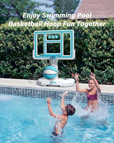 IGL Pool Basketball Hoop Outdoor, Outdoor Poolside Basketball Hoop, Base & Stand Double Water Storage with 2 Ball & Inflator, Stainless Steel Basketball Rim, Fixed Height - size: 44in Backboard