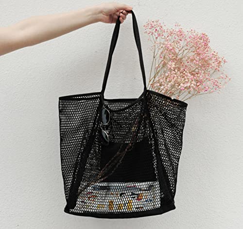 HOXIS Mesh Beach Tote Womens Shoulder Handbag - color: Black