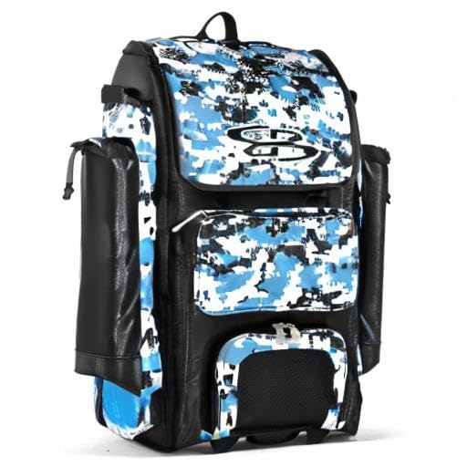 Boombah Catchers Superpack Hybrid Rolling Digital Camo Bat Bag - Multiple Colors - Wheeled & Backpack Version - color: Black/Columbia Blue