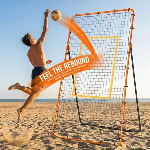 Volleyball Rebounder Net 7x4 ft, Training Equipment with Angle Customization for Practicing Volleying, Bumping, Spiking Training, Portable Travel Bag