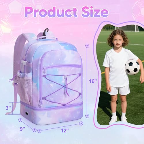 Smasrob Soccer Bags for Girls with Separate Ball Pocket and Shoe Compartment, Sports Backpack for Soccer, Basketball, Volleyball - color: Purple