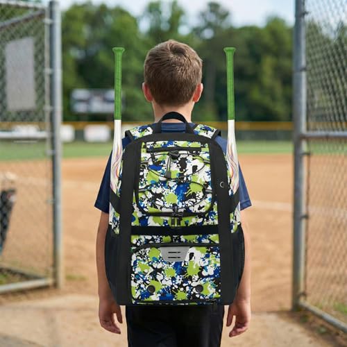Youth Baseball Bag - Softball Bag for Girls & Boys with Shoes Compartment, Bat Backpack for Baseball, T-Ball & Softball Equipment - color: Camo-Green