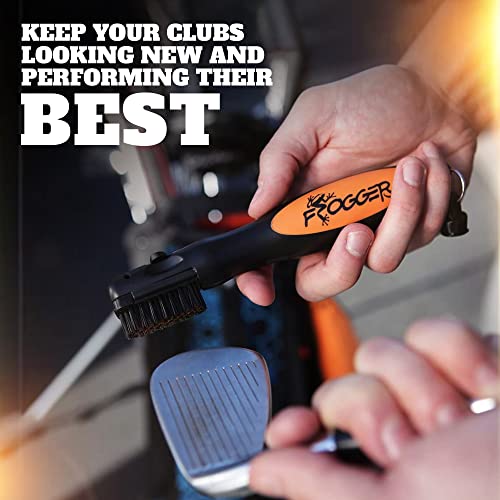 Frogger BrushPro Latch-It Golf Club Cleaner, Ergonomic Grip and Latch-it Magnet - Professional Golf Club Brush and Groove Cleaner for Golfers - color: Orange