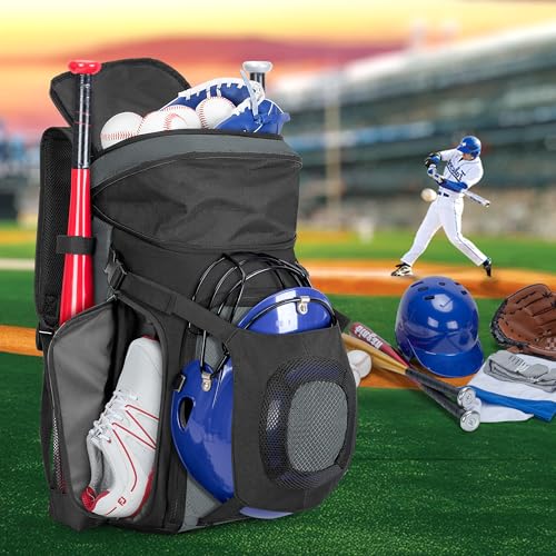 Smasrob Baseball Bag for Adult and Youth, Baseball Backpack Softball Bag with Helmet Holder, Shoe Compartment and Fence Hook - color: Gray