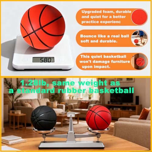 Silent Basketball Size 7 (29.5"), Indoor Airless Weighted Basketball,Soft Foam Grooved Dribble Dream Training Ball for Ages 8 and Up, Real Feel Higher Bounce & Quieter Practice(1.28lb)