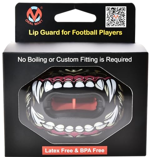 Oral Mart Flag Football Mouth Guard with 3D LipFit Design for Kids - Youth Football Mouthguard (No Boil) Cool Instant Fit Lip Guard Mouthpiece for Braces (Detachable Helmet Strap Included) - color: Fierce Bear