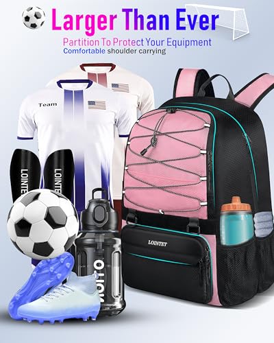 LOINTET Youth Soccer Bag, Soccer Backpack with Ball Compartment, Sports Equipment Training Bags Fits Basketball Football Volleyball and Accessories, Black - color: Pink