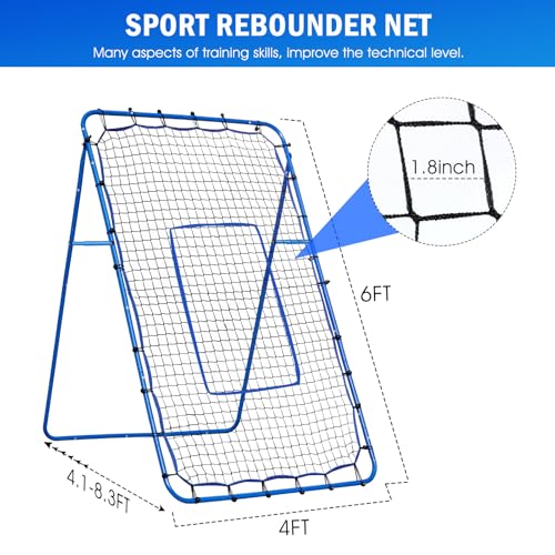 Volleyball Lacrosse Rebound Net Pro, WINTHAI Lacrosse Rebounder for Backyard, 7x4FT/6x4FT/4x4FT Bounce Back Net with Target Strike Zone, Easy Quick Setup, Volleyball Baseball Softball Soccer Training - size: 6FTx4FT