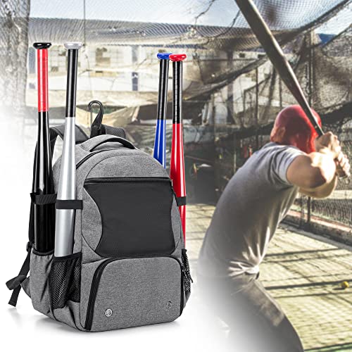 Baseball Backpack Holds Up to 4 Bats, Softball Bat Bag with Vented Shoe Compartment Up to Mens 13, Hence Hook and Multi Pockets for Essentials