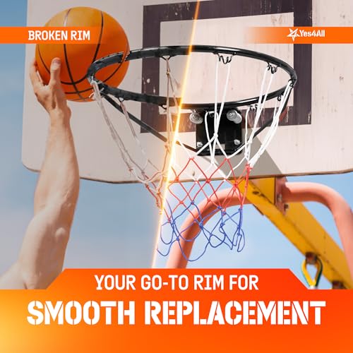 Yes4All Basketball Net, 18-Inch Heavy-Duty Basketball Rim Replacement for Indoor & Outdoor Use, Fits Youth & Adult Hoops - Fixed & Breakaway Options, Bolts Included - style: Breakaway