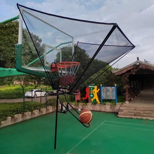 Basketball Hoop Outdoor Net Catcher Return System, 180° Rotatable Basketball Rebounder for Court Inside Training Camp, Shooting Practice Attachment Easy to Set Up