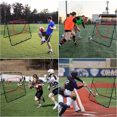 Soccer Baseball Rebounder Net:Quick-Switch Angle Volleyball Pitchback Training for Control, Passing Practice, Easy Setup Football Goal Rebounder for Kids Teens & Adults Backyard