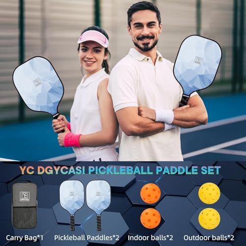 YC DGYCASI Pickleball Paddles Set of 2, 2026 USAPA Approved Pickleball Set, Fiberglass Lightweight Pickle Ball Rackets 2 Pack, 2 Outdoor Pickleball, 2 Indoor Pickleball Balls, 1 Pickleball Bag - color: Blue