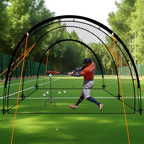 Baseball Batting Cage for Backyard, Softball Cage Batting Net Portable with Carrying Bag Detachable Door with Hitting Target for Batting Training Pitching Practice - size: 22 ft