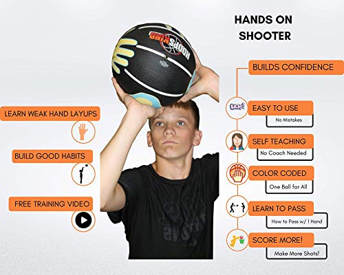 HOOPSKING Skill Shooter Basketball w/OnlineTraining Video, Basketball with Hand Placement - size: Youth 27.5"
