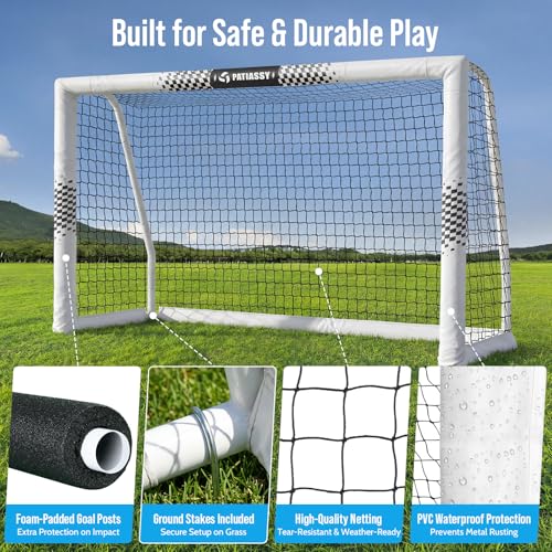 Soccer Goal for Backyard, 8x5/6x4 FT Heavy Duty Soccer Net with Safety Foam Padded Metal Post, Durable Goals with Training Set Agility Ladder & 12 Cones for Youth & Adults Practice - size: 8x5 FT
