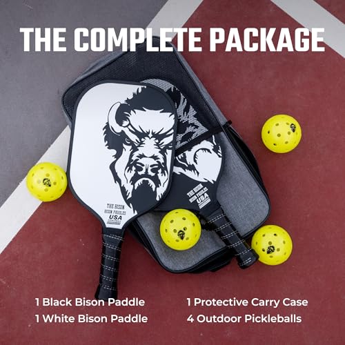 Bison Paddles: Carbon Graphite Pickleball Paddles - Lightweight Pickleball Rackets | Honeycomb Composite Core Improves Pickle Ball Placement and Increases Power | Durable Unibody Construction - color: Bison Bundle