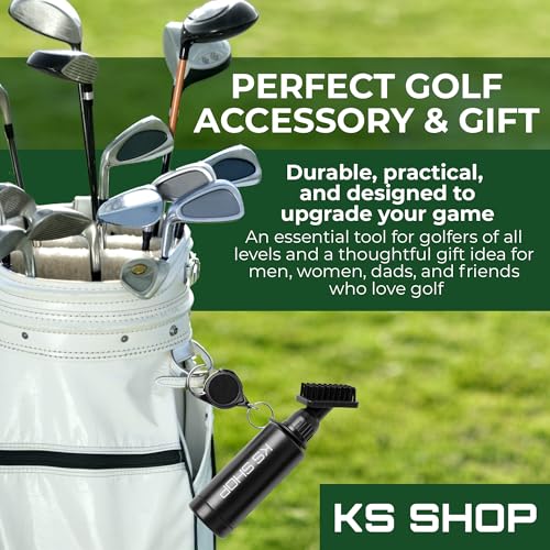 Golf Club Brush Cleaner - Water Bottle 7.5 Inches Holds 4 Ounces of Water - 45cm Retractable Clip - Club Cleaner - Essentials Golf Accessories for Men and Women
