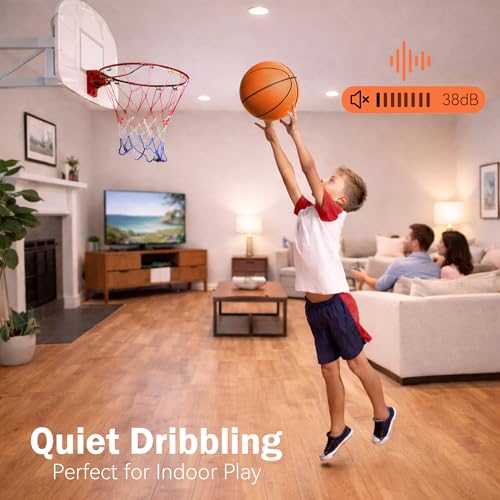 Silent Basketball Size 7(29.5"),Foam Indoor Basketball No Air Needed, Pro PU Foam ball with Grooved Grip,Solid Ball in Gift Box,High Rebound,Higher Quiet Basketball for Home Dribbling Practice