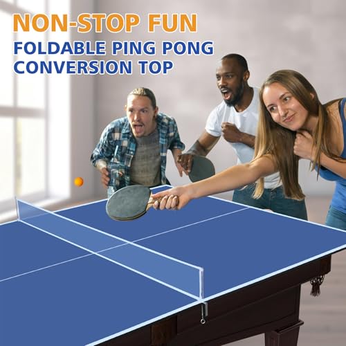 7 * 4ft Portable Ping Pong Table Top, Foldable Ping Pong Table Topper for Pool Table with Net & Premium Foam Padding - color: Blue