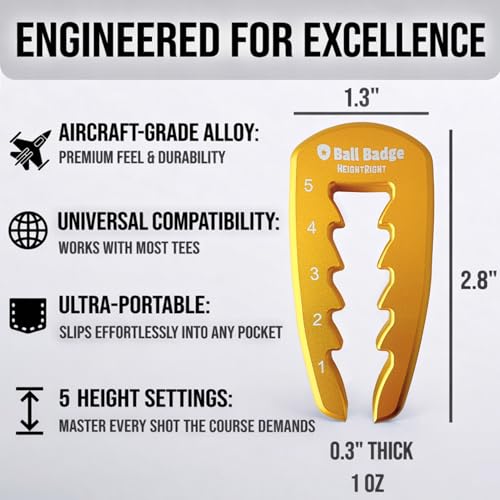 Adjustable Golf Tee Height Tool (5-Level Precision) – Universal Fit for Wooden & Plastic Tees, Consistent Tee Height Setter for Drivers, Fairway Woods & Irons, Durable Aluminum Golf Swing Training Aid - color: Gold