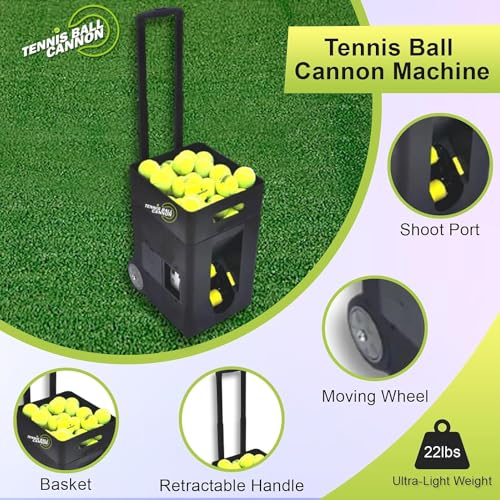 Portable Tennis Ball Machine 22 lbs for Beginners, Dual Motor for Top Spin & Backspin, 50+ Ball Capacity, Max 45 MPH Speed, 4+ Hour Rechargeable Battery, App and Remote Controlled