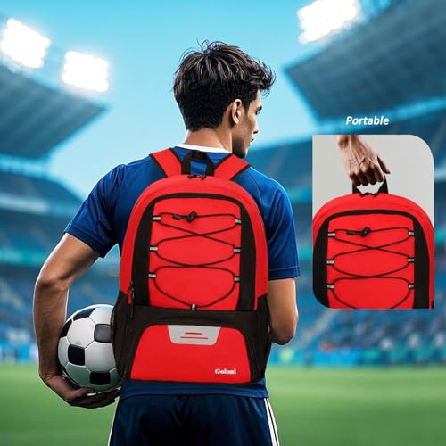 Goloni Soccer Bag, Basketball Bag with Ball Compartment & Shoe Compartment,Large Soccer Backpack for Basketball,Gym,Football - color: Red
