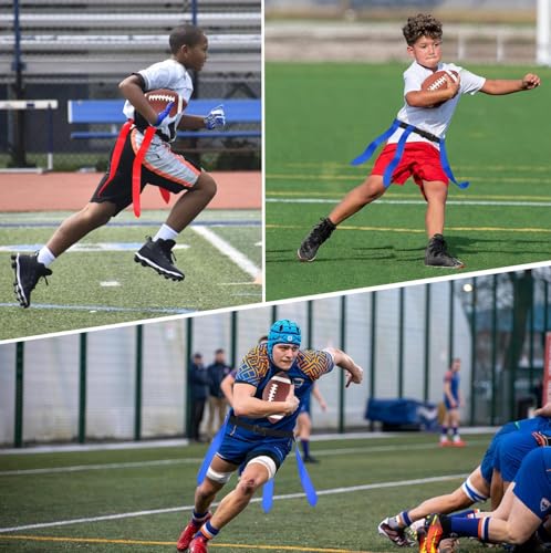 Haootadiy Flag Football Belts Set, 14 Player Adjustable Flags with 42 Flags.Training Cones, Football for Kids Youth Adults.