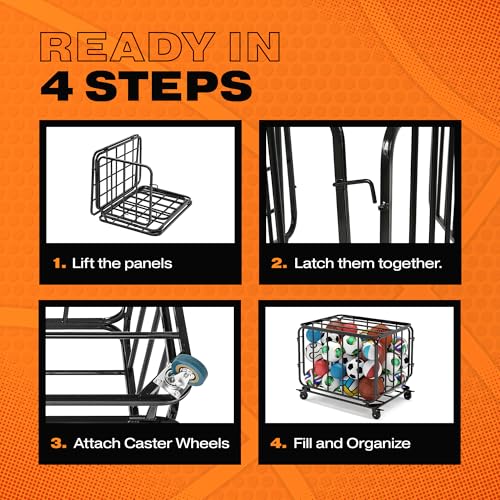 Houseables Ball Cart, Ball Storage, Basketball Cart, Basketball Storage Bin, Sports Equipment Organizer, Holder Cage with Wheels, Volleyball, Gym, Recess, Soccer, Playground, PE, Large Metal Basket