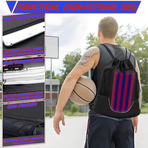 STAY GENT Drawstring Basketball Backpack for Boys, Foldable Soccer Backpack Gym Bag Sackpack Sports Sack with Detachable Ball Mesh Bag for Volleyball Baseball Yoga - color: Blue Red