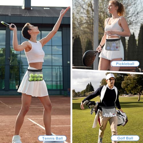 Tennis Ball Band Holder, Pickleball Ball Waist Bag with Adjustable Belt, Tennis Waist Storage Pouch, Mesh Waist Hip Ball Bag Pouch Carrier, Holding 8-10 Balls for Tennis, Pickleball, Golf Accessories