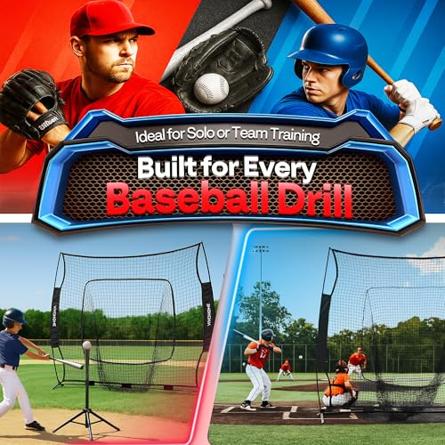 VIVOHOME Baseball Softball Batting Net - 7x7 Ft Baseball Backstop, Softball Practice Net for Hitting, Pitching, Throwing with Batting Tee and Carry Bag - style: 7 x 7 ft Black Net with Tee