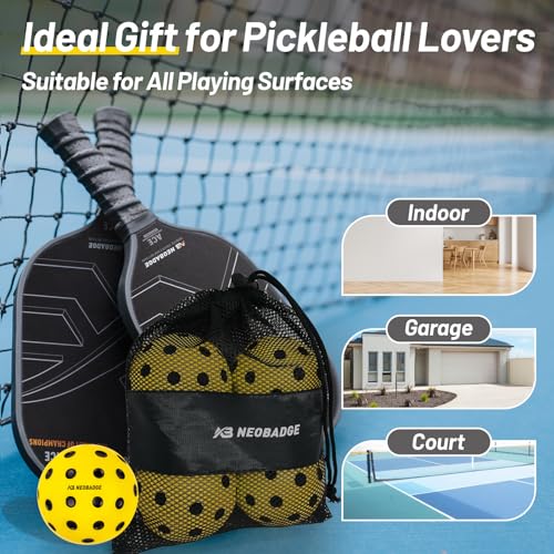 Silent Pickleball Balls - Quiet Practice for Indoor & Outdoor | Pro Foam, 40 Holes | Real Feel Like Traditional Pickleballs | USAPA Standard Bounce | 4-Pack + Bonus Mesh Bag - color: Yellow(Black Dots)