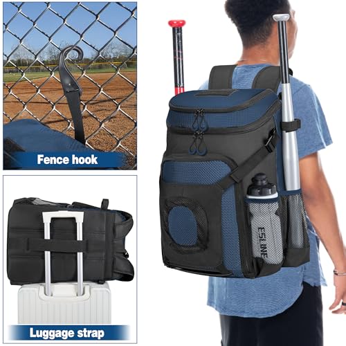 Smasrob Baseball Bag for Adult and Youth, Baseball Backpack Softball Bag with Helmet Holder, Shoe Compartment and Fence Hook - color: Blue