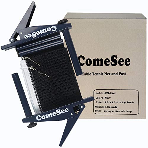Comesee Ping Pong Net Set Table Tennis Table Post Professional Spring Activated Clamp with Net Clip Insert, 1.2 Inch Width Grip Holder, Tension and Height Adjustable Easy Set Up (Navy)