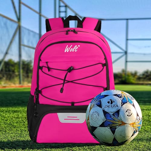 WOLT Soccer Backpack Soccer Bag with Ball Holder & Shoes Compartment, Sport Equipment Bags For Football, Basketball, Volleyball, Gym - color: Pink