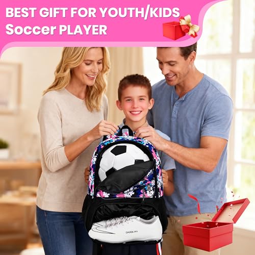 Hsmihair Youth Soccer Bag-Soccer Backpack&Backpack for Football Basketball,with Ball Compartment Separate Cleat Package - color: PinkCamo