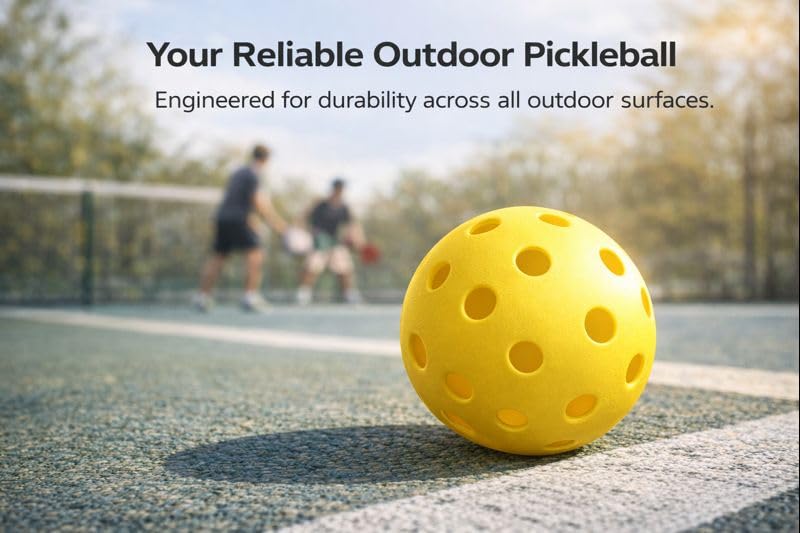 Pickleball Outdoor Yellow Balls Durable Plastic Pickleballs with Precision Holes for Consistent Bounce High Visibility Balls for Practice Training & Competitive Pickleball - Set of 3